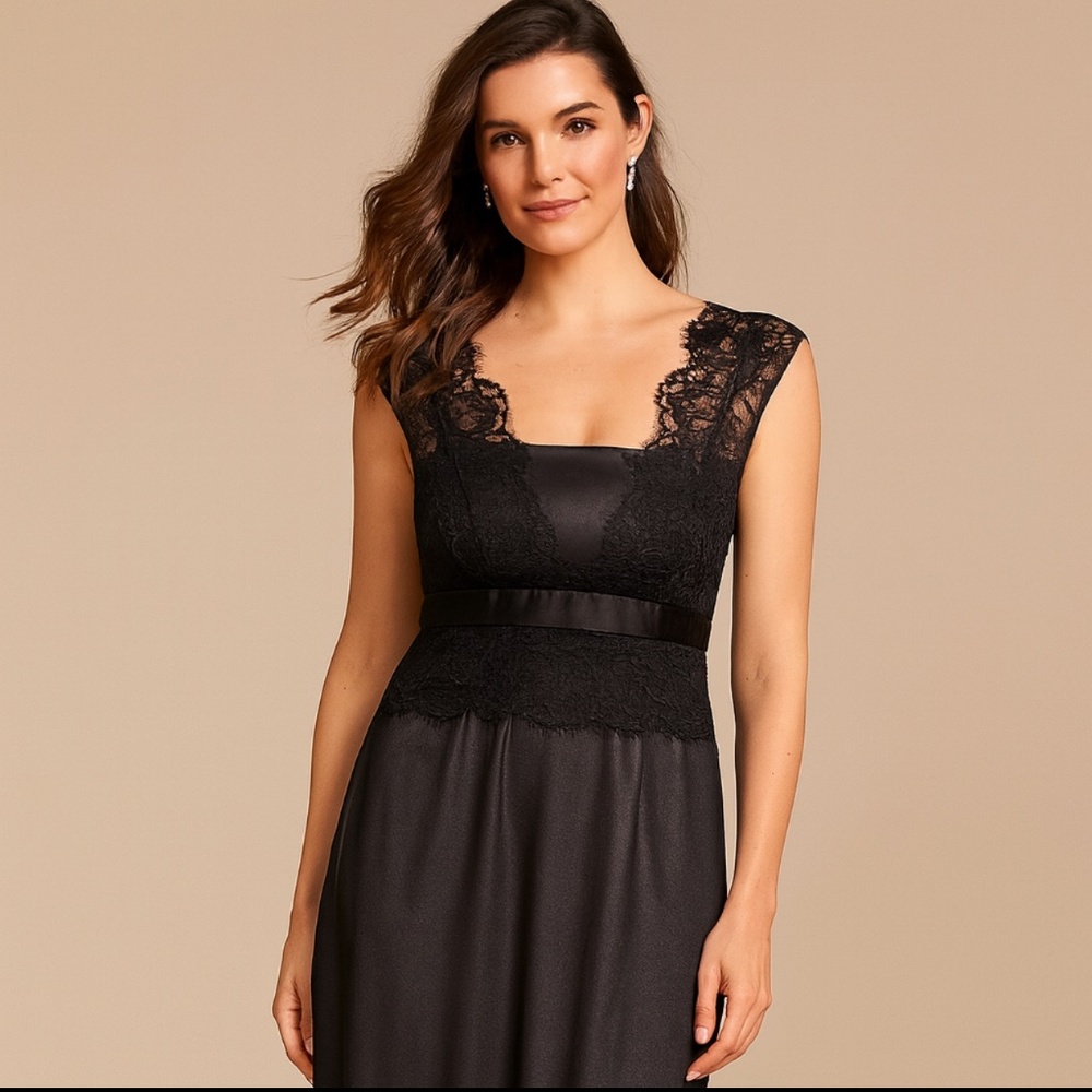 JS Collections Black‎ Lace Overlay Evening Gown – Size 4 (US/EU)